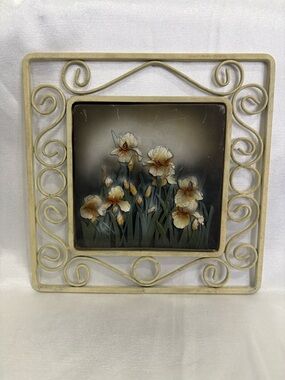 Floral Metal Wall Art with Cream Frame - Decorative Home Accent